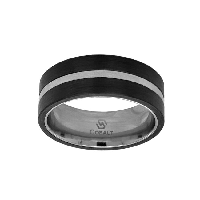 8mm cobalt flat high polish finish center w/ carbon fiber overlays sz 11.5