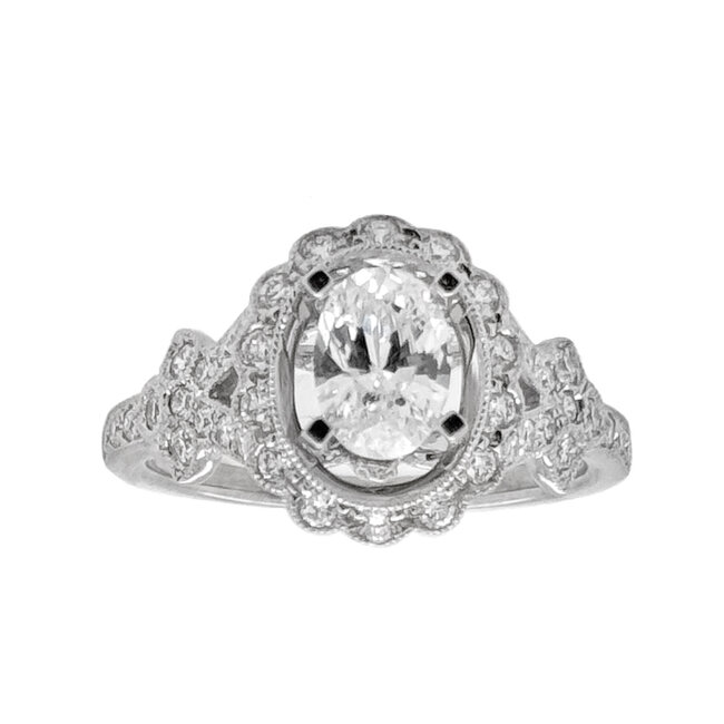 Oval diamond (0.45ctw, cz ctr) halo setting, 14k white gold 4.0 gr