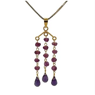Amethyst, Rhodolite garnet (4.75 ctw) pendant 18k yellow gold 1.4 gr