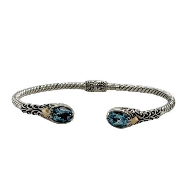 Blue Topaz bali bangle sterling silver/18k yellow gold vermeil