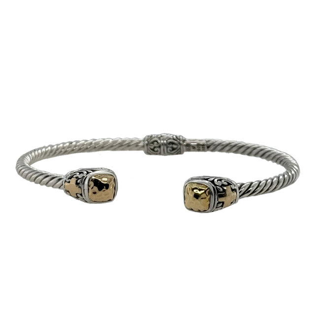 Sterling silver/18k yellow gold vermeil squared hammer& cross bali bracelet