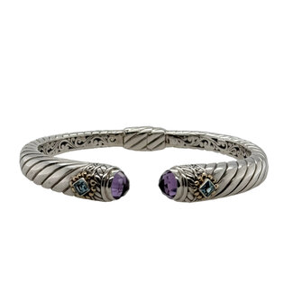 Amethyst/blue topaz bali bangle sterling silver/18k yellow gold vermeil