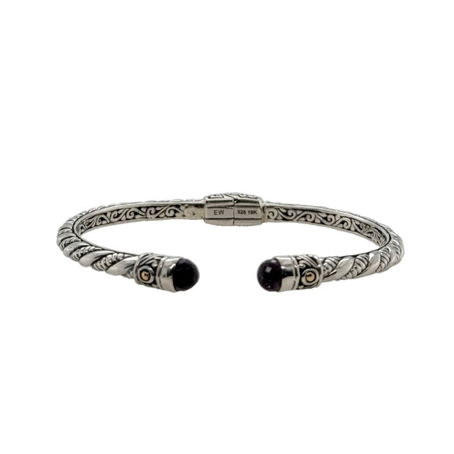 Amethyst thin twist bali bangle sterling silver/18k yellow gold vermeil