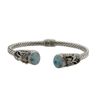 Larimar mermaid bali bangle sterling silver/18k yellow gold vermeil