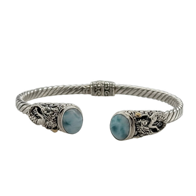 Larimar mermaid bali bangle sterling silver/18k yellow gold vermeil