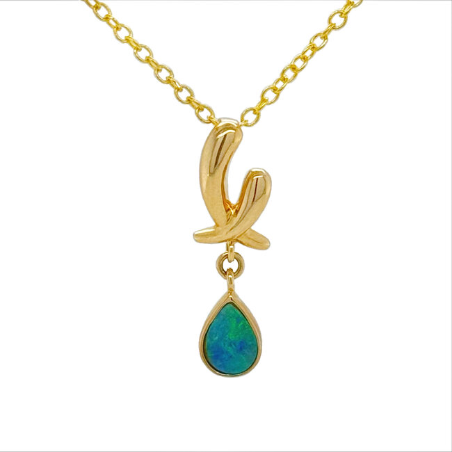 Opal (0.18 ct) pear shape pendant 14k yellow gold 1.3 gr