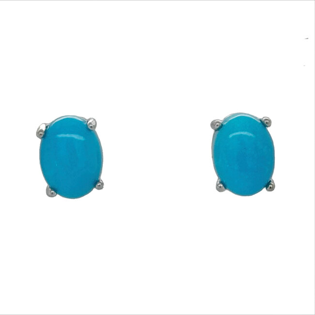 Turquoise 8x6mm oval stud earrings sterling silver