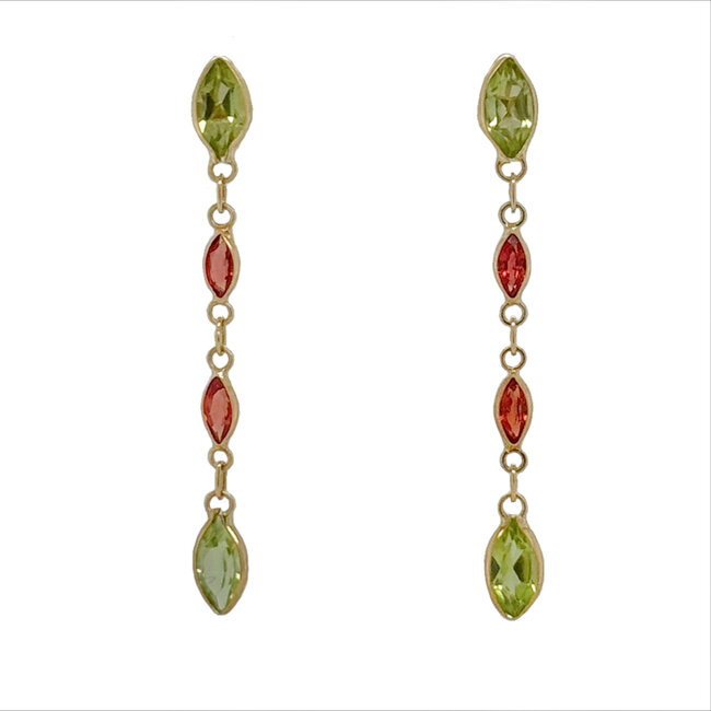 Peridot & orange sapphire (1.5 ctw) dangle earrings 18k yellow gold 1.0 gr