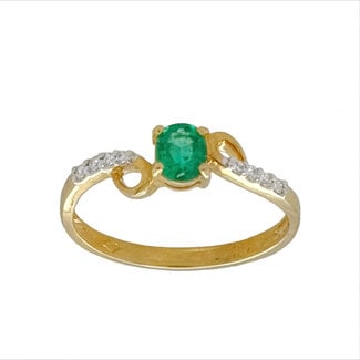 Emerald (0.35 ct) & diamond (0.06 ctw) ring 18k yellow gold 1.6 gr