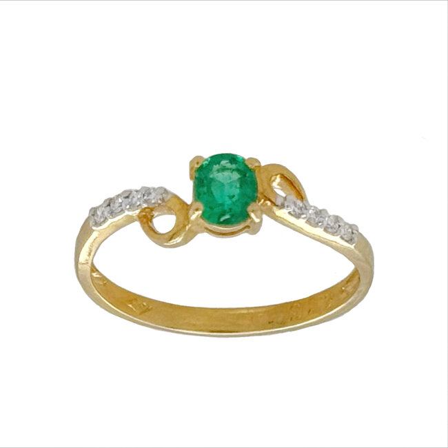 Emerald (0.35 ct) & diamond (0.06 ctw) ring 18k yellow gold 1.6 gr