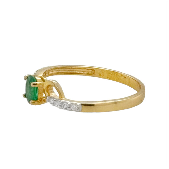 Emerald (0.35 ct) & diamond (0.06 ctw) ring 18k yellow gold 1.6 gr