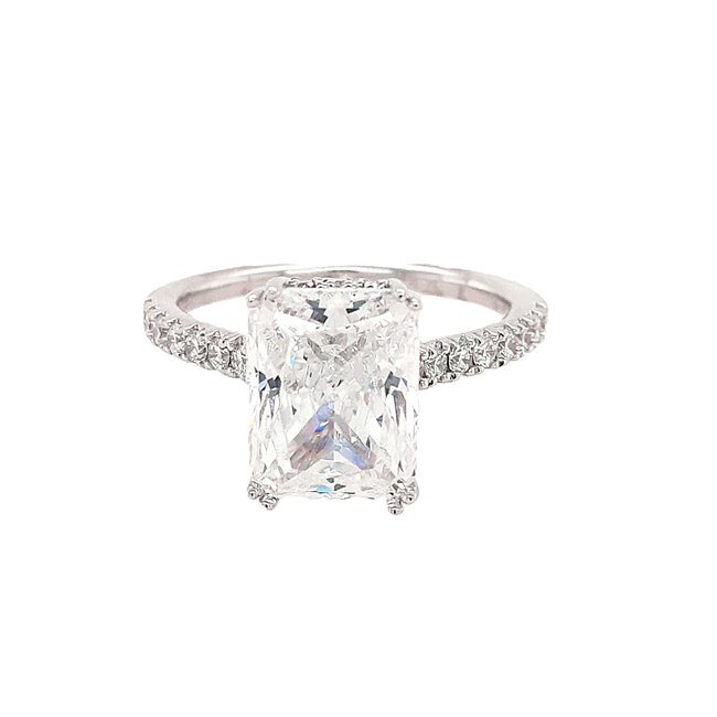 LAB GROWN Diamond (0.50 ctw) setting w/ CZ center 14k white gold 4.4 gr