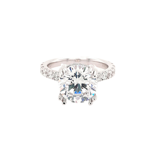LAB GROWN Diamond (1.0 ctw) w/CZ center dual prong hidden halo ring 14k white gold 6.4 gr