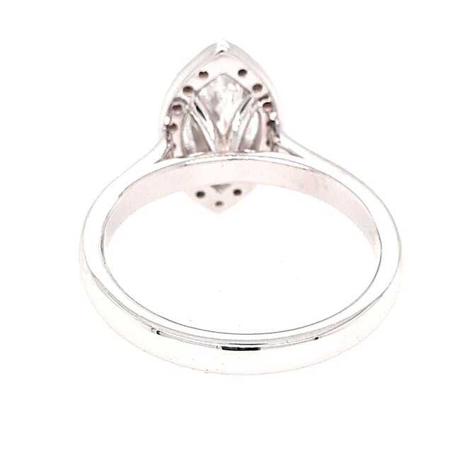 Diamond (1.30 ctw/1.0 ct ctr) marquise halo ring 14k white gold D/SI1 4.2 gr