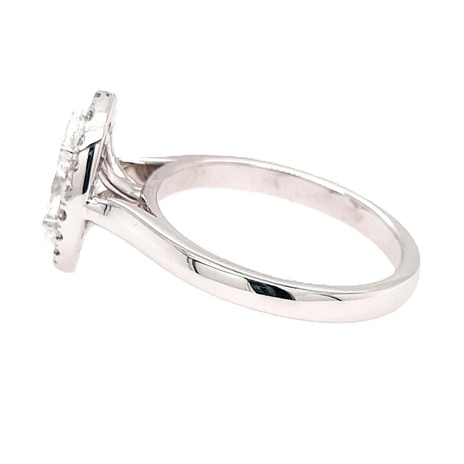 Diamond (1.30 ctw/1.0 ct ctr) marquise halo ring 14k white gold D/SI1 4.2 gr