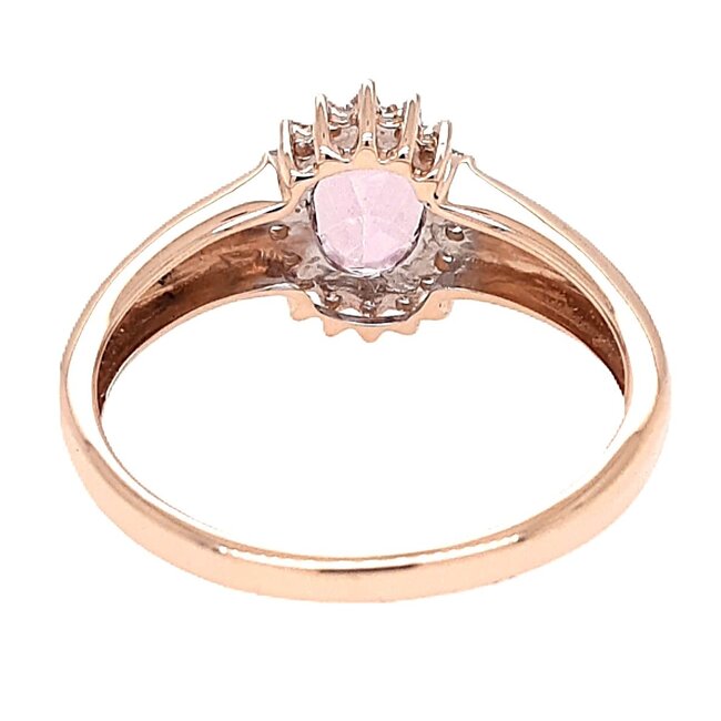 Pink Sapphire (0.95 ct) & diamond (0.18 ctw) oval halo ring 14k yellow gold 2.5 gr