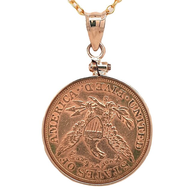 1905  Five dollar gold coin pendant  21.5mm 8.3 gr
