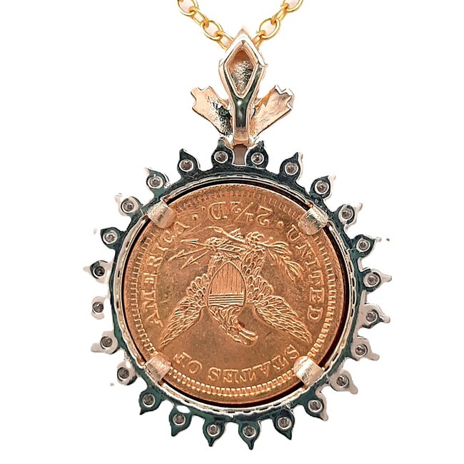 1873 2.5 dollar gold coin pendant w/diamond (0.75 ctw) bezel 17.75 mm 4.2 gr