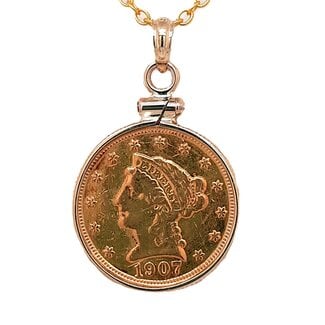 1907 2.5 dollar gold coin pendant 17.75 mm 4.2 gr