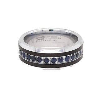Blue sapphire (1.65 ctw) white/black tungsten & titanium 8mm band size 10