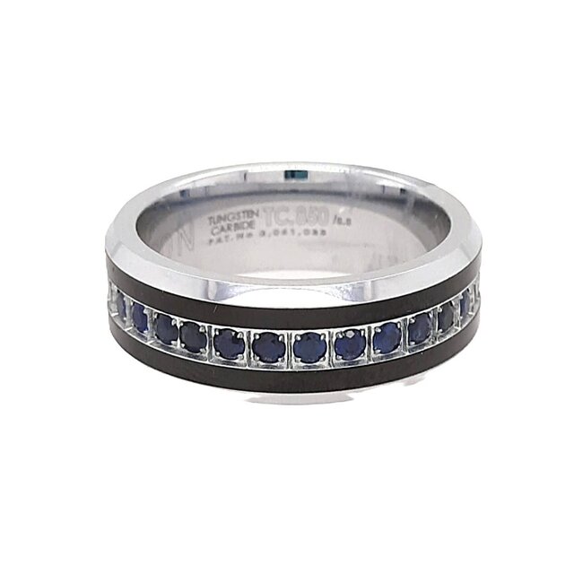 Blue sapphire (1.65 ctw) white/black tungsten & titanium 8mm band size 10