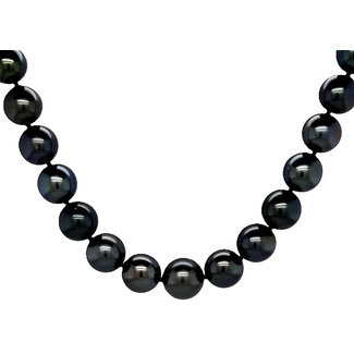 8.5-11mm natural color black tahitian pearl strand 14k white gold