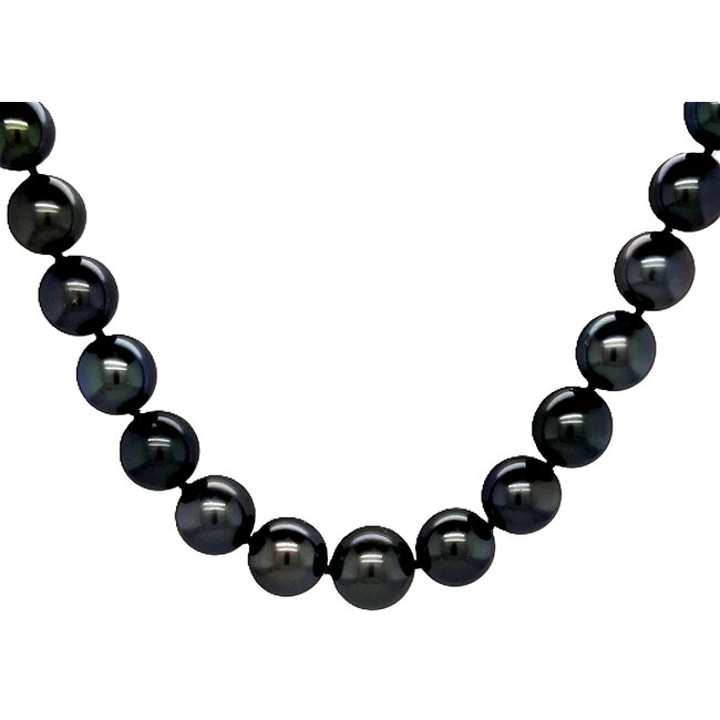 8.5-11mm natural color black tahitian pearl strand 14k white gold