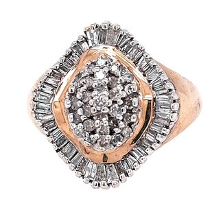 Diamond (1ctw) cluster fashion ring 10k white & yellow gold 7.4gr
