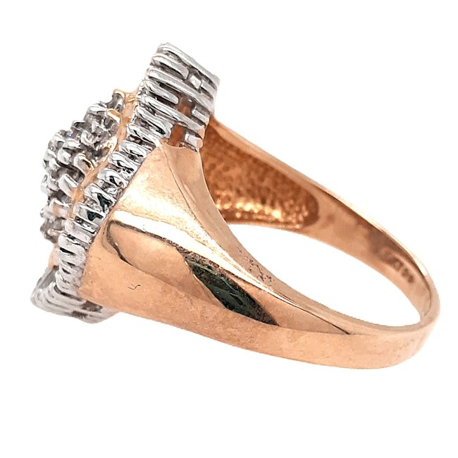 Diamond (1ctw) cluster fashion ring 10k white & yellow gold 7.4gr