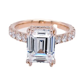 LAB GROWN Diamond (1.0 ctw) bridal ring emerald cut CZ center 14k yellow gold 6.2 gr