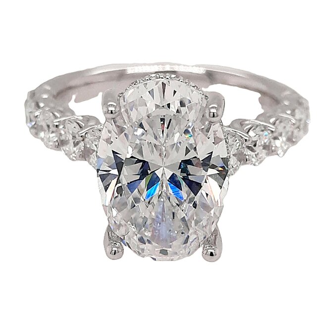 LAB GROWN Diamond (1.20 ctw) oval bridal setting CZ center 14k white gold 6.6 gr