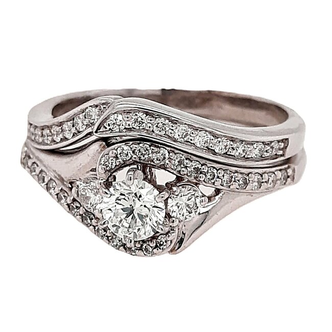 Diamond (0.75 ctw) swirl wedding set 14k white gold 6.5 gr