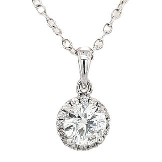LAB GROWN diamond center with natural diamond halo (0.91 ctw) pendant 14k white gold