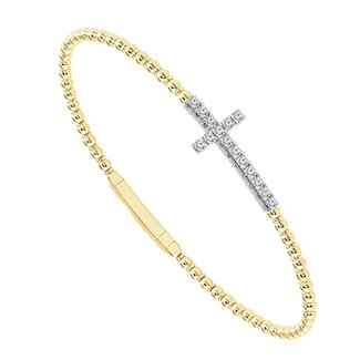 Diamond (0.33 ctw) cross flexie bangle 14k yellow & white gold 5.6 gr