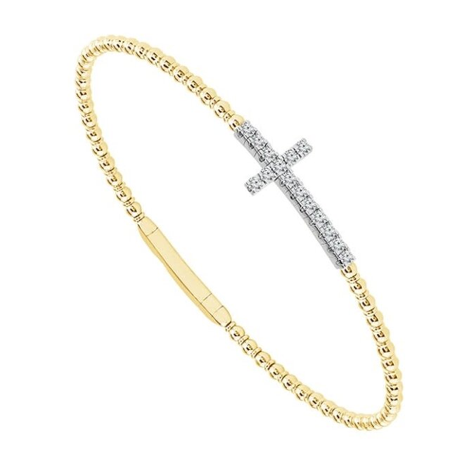 Diamond (0.33 ctw) cross flexie bangle 14k yellow & white gold 5.6 gr