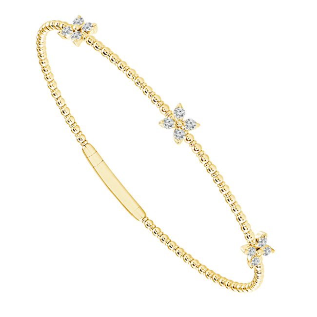 Diamond (0.50 ctw) flower flexie bangle 14k yellow gold 5.5 gr