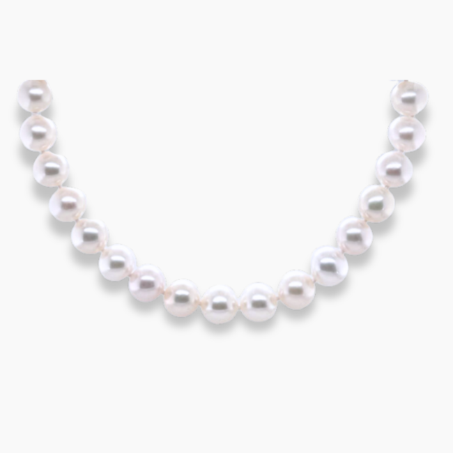 8.5-9mm White freshwater cultured pearl strand 14k white gold clasp