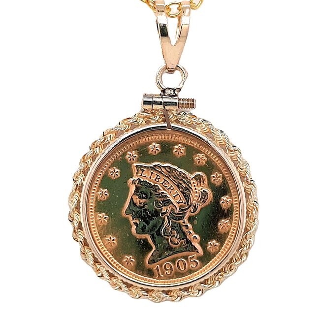 1905 Gold Eagle, Liberty coin 2.5 dollars pendant 5.6 gr