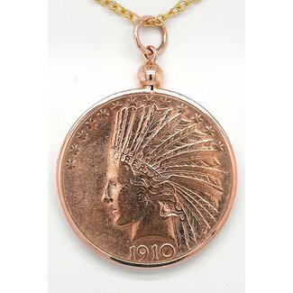 1910 Gold Eagle, Indian head $10 coin pendant 14k yellow gold bezel 17.6 gr