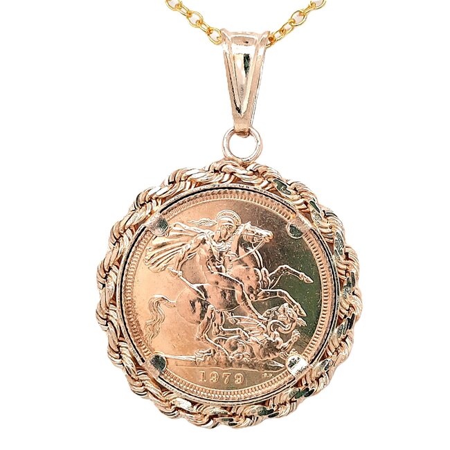 Queen Elizabeth II sovereign 1/4 oz gold coin pendant 11.9 gr