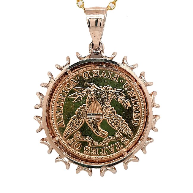 1892 Eagle, Indian head $5 gold coin pendant 14k yellow gold bezel 11.0 gr