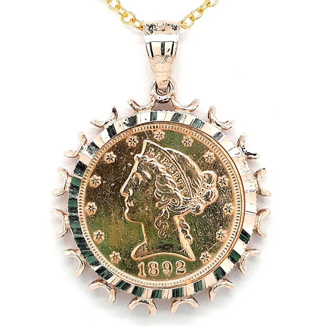 1892 Eagle, Indian head $5 gold coin pendant 14k yellow gold bezel 11.0 gr