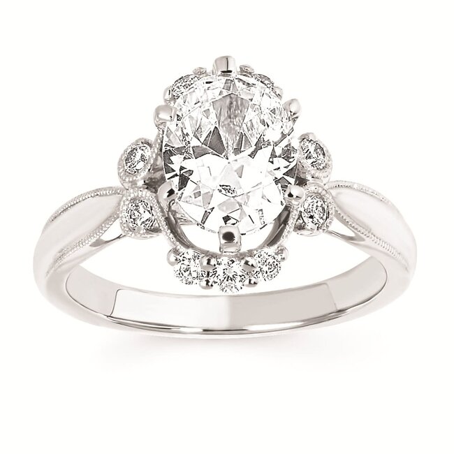 Diamond (0.25 ctw) semi mount w/ oval CZ center 14k white gold 4.7 gr