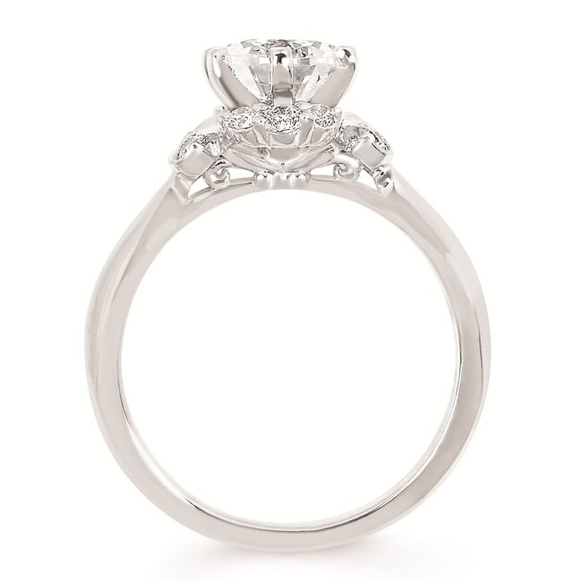 Diamond (0.25 ctw) semi mount w/ oval CZ center 14k white gold 4.7 gr