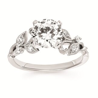 Diamond (0.13 ctw) vine bridal setting  w/ CZ center 14k white gold 3.5 gr