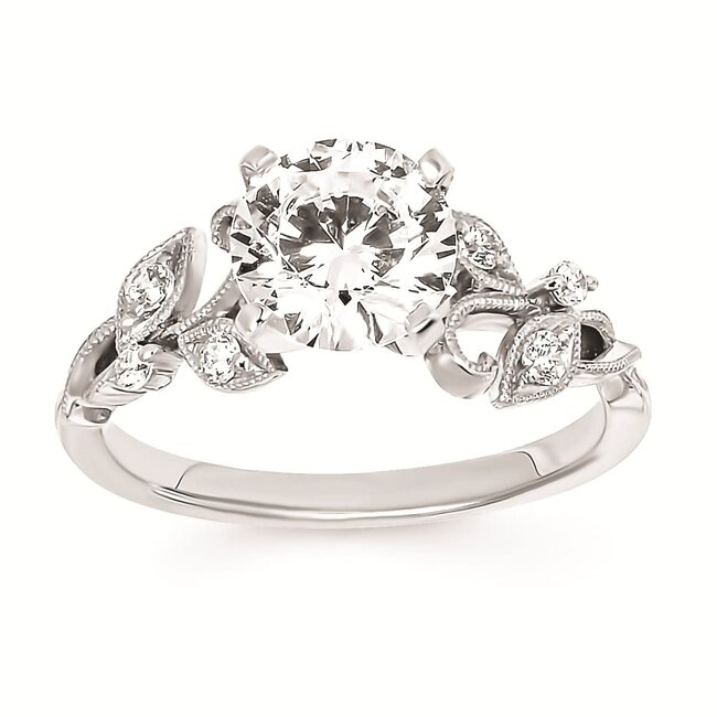 Diamond (0.13 ctw) vine bridal setting  w/ CZ center 14k white gold 3.5 gr