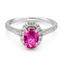Pink Sapphire (0.92 ct) & diamond (0.50 ctw) oval halo ring 14k white gold 2.8 gr