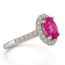 Pink Sapphire (0.92 ct) & diamond (0.50 ctw) oval halo ring 14k white gold 2.8 gr