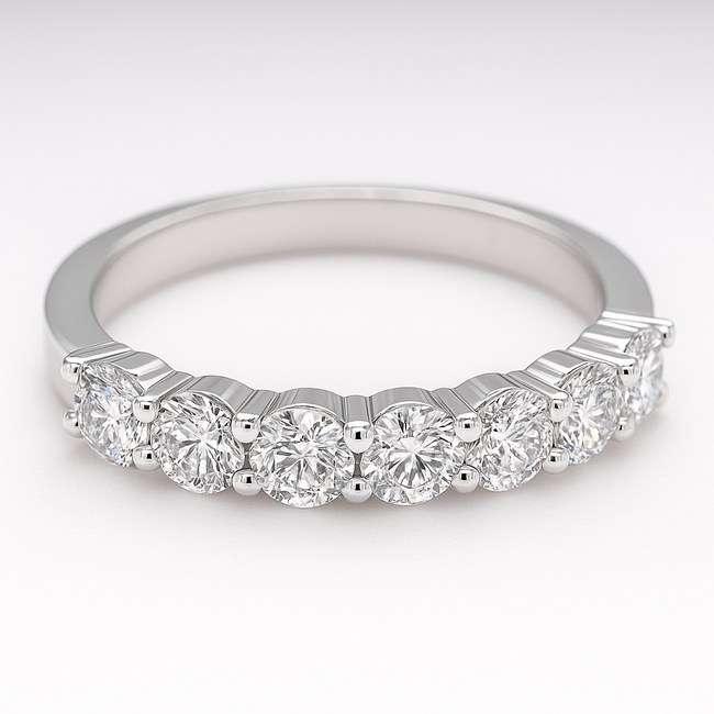 LAB GROWN Diamond (1.08 ctw) 7 stone band 14k white gold 3.5 gr
