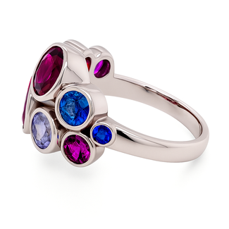 TQ Original Multi - gem (4.80 ctw) bezel set ring 14k white gold 8.3  gr